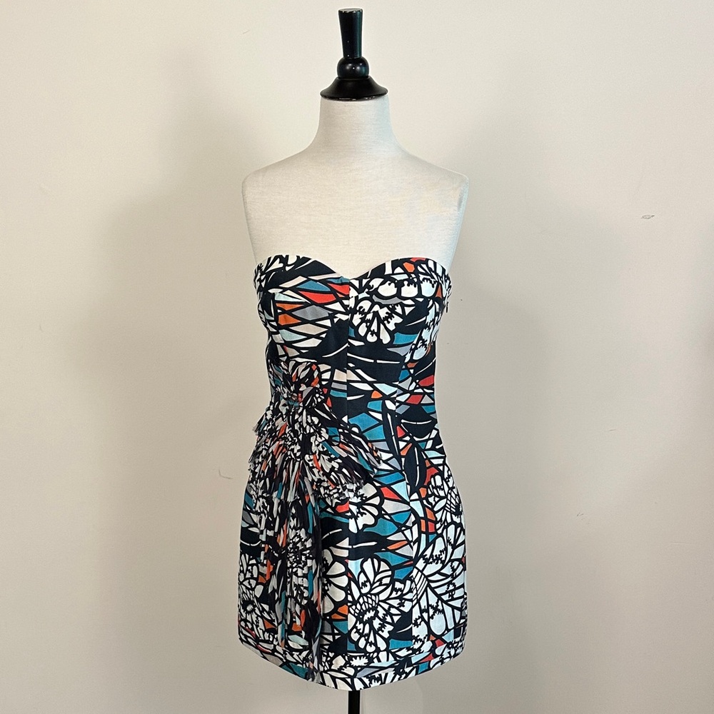 Matthew Williamson Bustier Strapless Geometric Floral Mini Dress UK 12